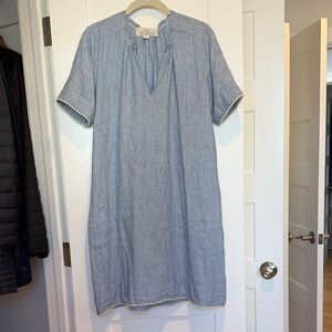 Trovata Linen Chambray Short-Sleeve Midi Dress in Light Blue
